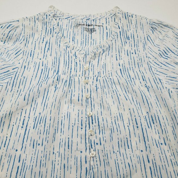 Calvin Klein Jeans Girls Short Puff Sleeve Ruffle Tunic Blouse Size 12 - Picture 6 of 9